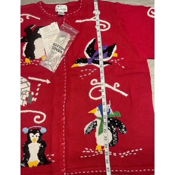 The Quacker Factory Red Winter Snow Penguin Party Button-Up Cardigan SZ 2X - Picture 5 of 11